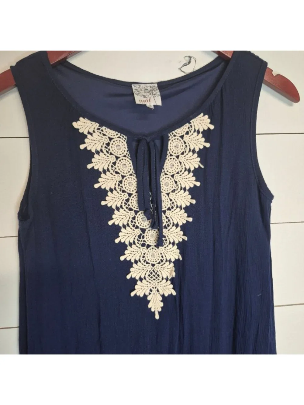 Naif Women's Sleeveless Navy Dress With Crochet Lace Detail - Picture 2 of 5